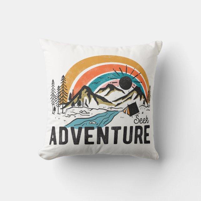 Coussin Chercher l'aventure Camping de montagne (Recto)