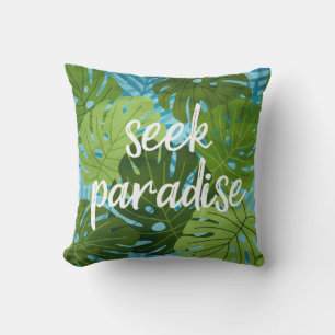 Coussin Cherchez le Paradis Feuille de Monstera Hawaïen Tr