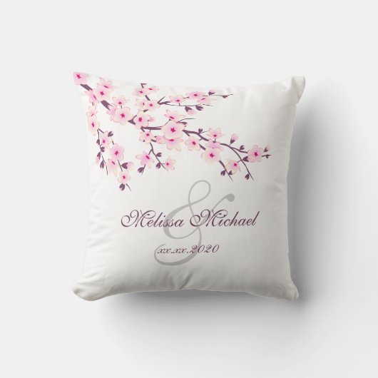 Coussin Cherry Blossom Rose Blanc Nouveaux mariés (Recto)