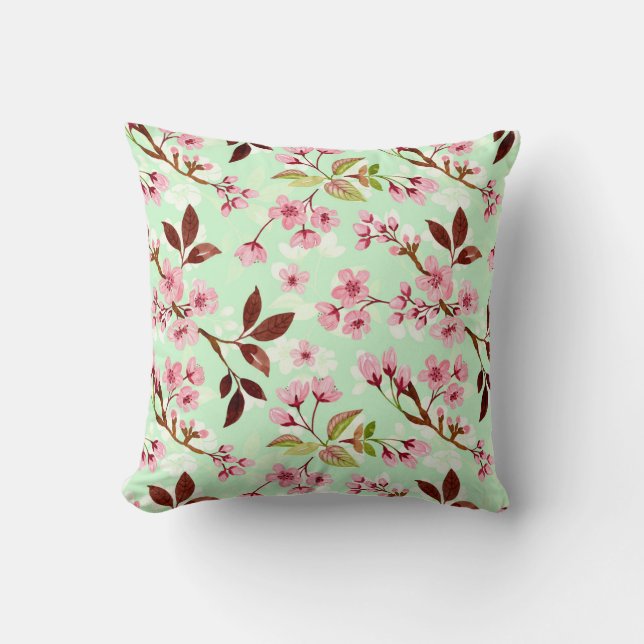 Coussin Cherry Blossoms Mint Arrière - plan Jeu d'oreiller (Recto)