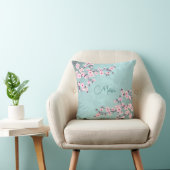 Coussin Cherry Blossoms Turquoise Monogram (Chaise)