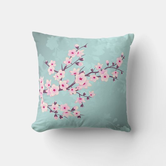 Coussin Cherry Blossoms Turquoise Monogram (Recto)