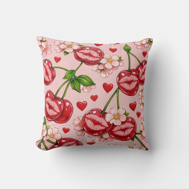 Coussin Cherry Kiss Throw Pillow (Recto)