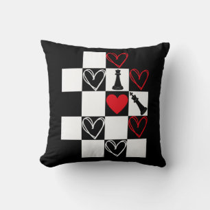 Coussin Chessboard Coeur Valentines Jour B&W Jeter Oreille