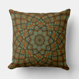 Coussin Chestnut Brown Green Blue Star Flower Motif