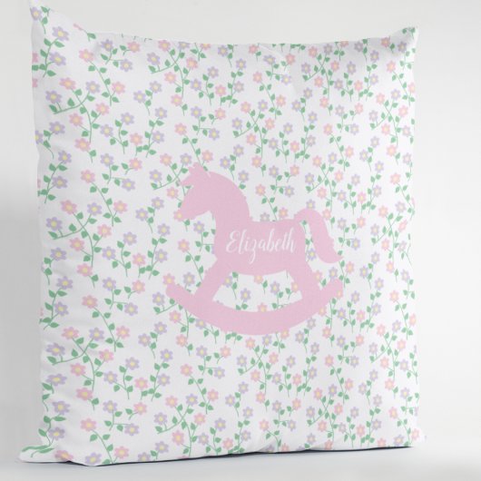 Coussin Cheval à bascule floral rose