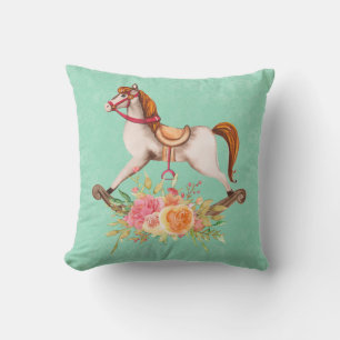 Coussin Cheval à roche vintage avec Bouquet floral