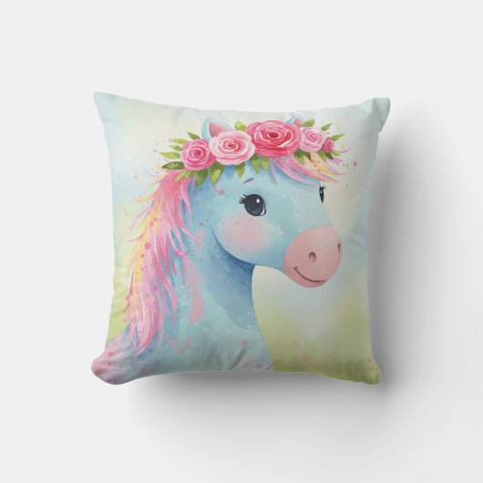Coussin Cheval avec couronne rose (Recto)