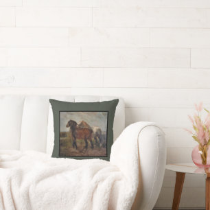 Coussin Cheval Belge Brown Peinture fine d'art :