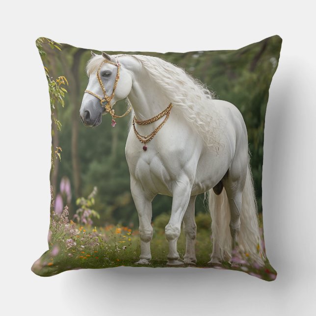 Coussin Cheval blanc à la crinière flottante (Recto)