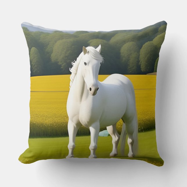 Coussin Cheval blanc avec guirlande florale (Recto)
