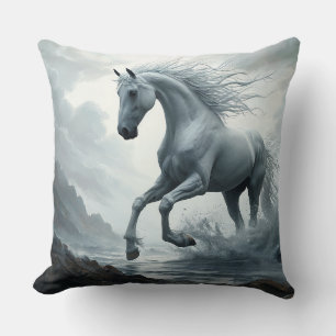 Coussin Cheval blanc courant à travers l'eau