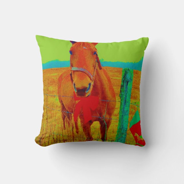 Coussin Cheval Brun, Arbres Violets (Recto)