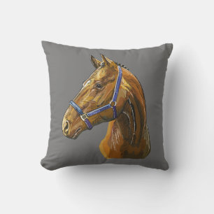 Coussin Cheval châtaigne dessin à la main