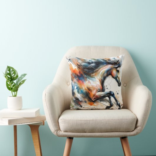Coussin Cheval courant à l'aquarelle abstraite (Chaise)