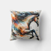 Coussin Cheval courant à l'aquarelle abstraite (Verso)