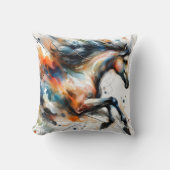 Coussin Cheval courant à l'aquarelle abstraite (Recto)