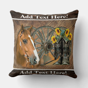 Coussin Cheval Cowboy Boots Wagon Wheels Sunflowers Wester
