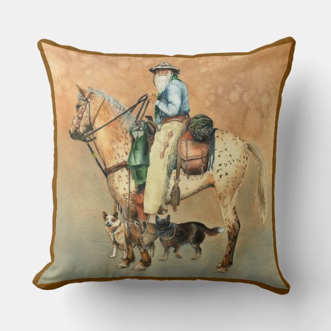 Coussin Cheval Cowboy et Appaloosa avec Dogies (Recto)
