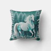 Coussin Cheval d'argent vert dans la forêt enchantée (Verso)