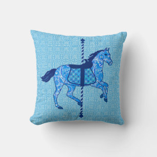 Coussin Cheval de carrousel - Cobalt et Sky Blue