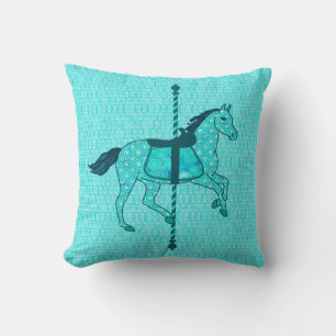 Coussin Cheval de carrousel - Turquoise et Aqua
