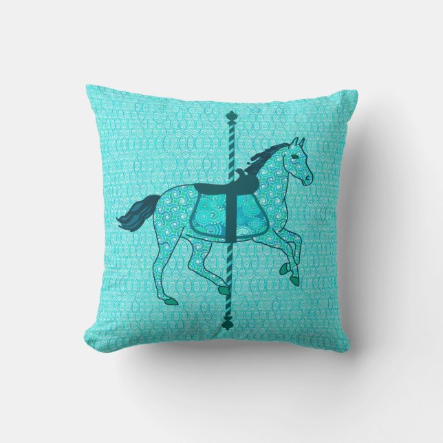 Coussin Cheval de carrousel - Turquoise et Aqua (Recto)