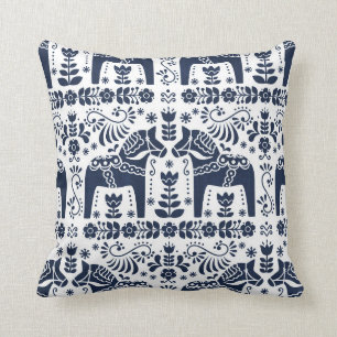 Coussin Cheval de Dala, bleu marine et copie de gens de