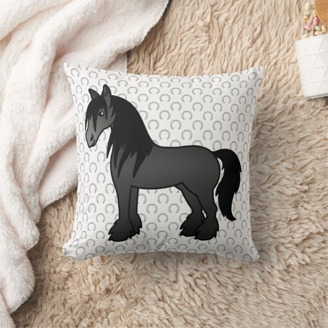Coussin Cheval de dessin animé Black Gypsy Vanner Clydesda (Couverture)