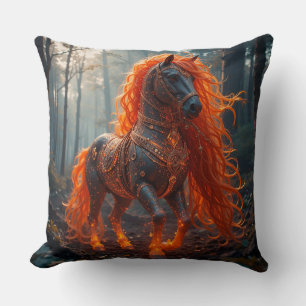 Coussin Cheval de feu enchanté Fantaisie vibrante Art sauv