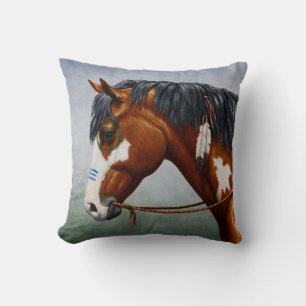 Coussin Cheval de guerre Pinto de la baie amérindienne