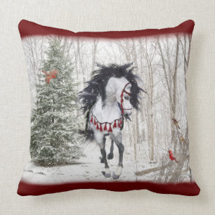 Coussin Cheval de neige et cardinaux lancent l'oreiller