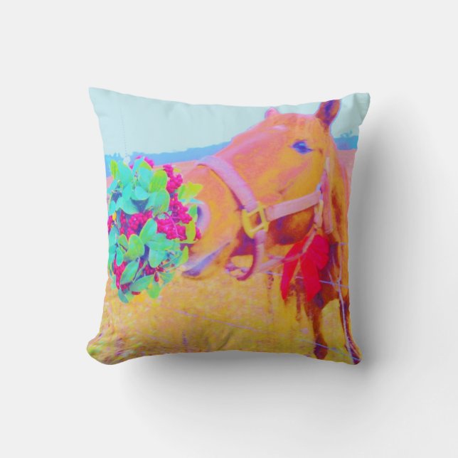 Coussin Cheval de Noël aux couleurs pastel rétro (Recto)