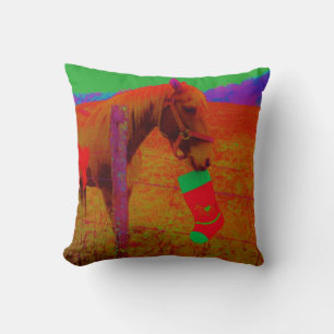 Coussin Cheval de Noël couleur arc-en-ciel Rétro