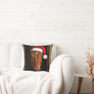 Coussin Cheval de Noël dans la fenêtre de l'écurie
