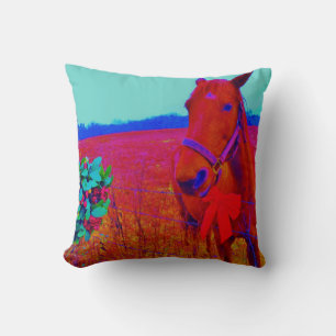 Coussin Cheval de Noël rétro avec Mistletoe et Arc rouge