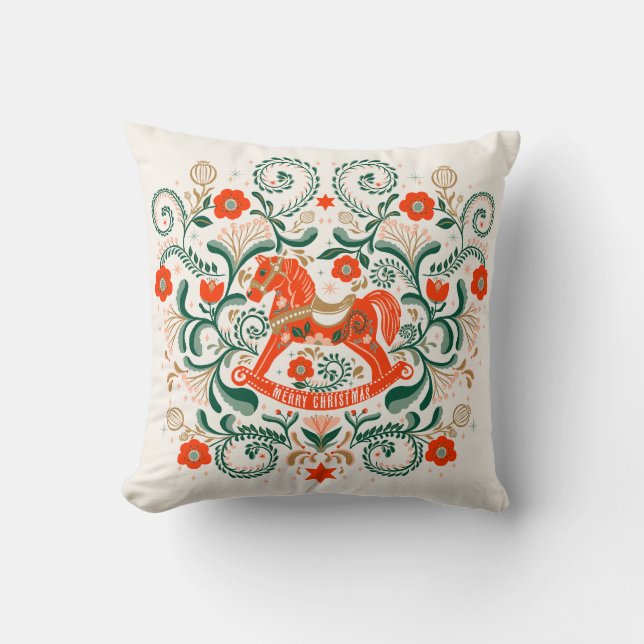 Coussin Cheval de Noël Vintage illustration Poste (Recto)