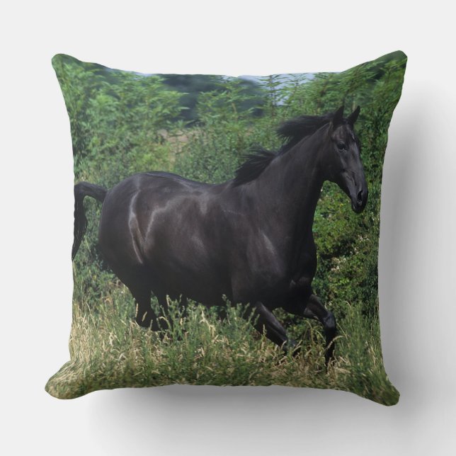 Coussin Cheval de pur sang fonctionnant dans l'herbe (Recto)
