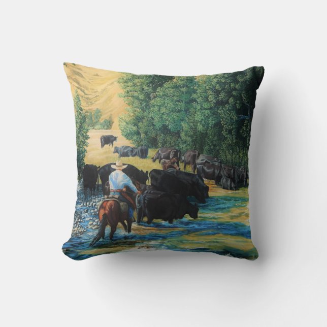 Coussin Cheval de ranch et commande et rivière de troupeau (Recto)