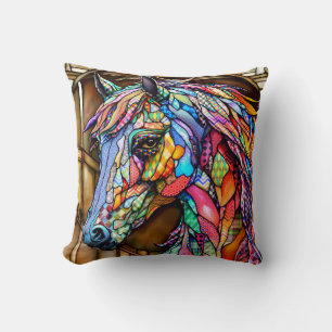 Coussin Cheval de style mosaïque en verre à plusieurs coul