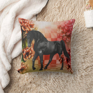 Coussin Cheval D'Imaginaire Et Fleurs