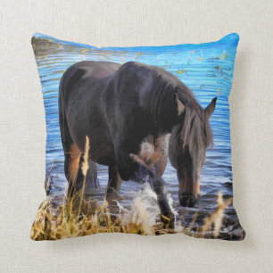 Coussin Cheval du Percheron noir et l'artisanat du lac