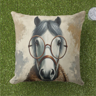 Coussin Cheval élégant avec lunettes - Art Vintage amusant