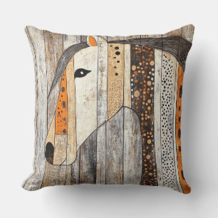 Coussin Cheval en bois géométrique rustique bohème