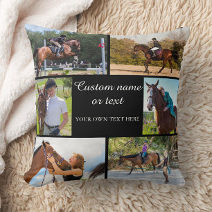 Coussin Cheval équitation Photo Collage Animal Noir Coussi