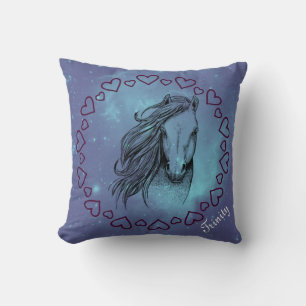 Coussin Cheval et Coeurs Galaxy avec nom facultatif