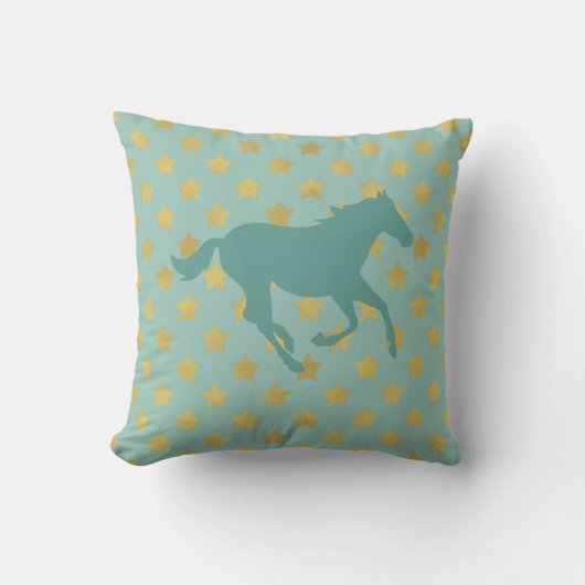 Coussin Cheval et étoiles - bleus layette et d'or (Recto)