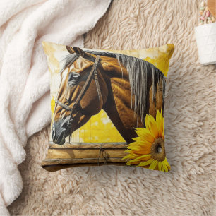 Coussin Cheval et Tournesol Belle AI Art
