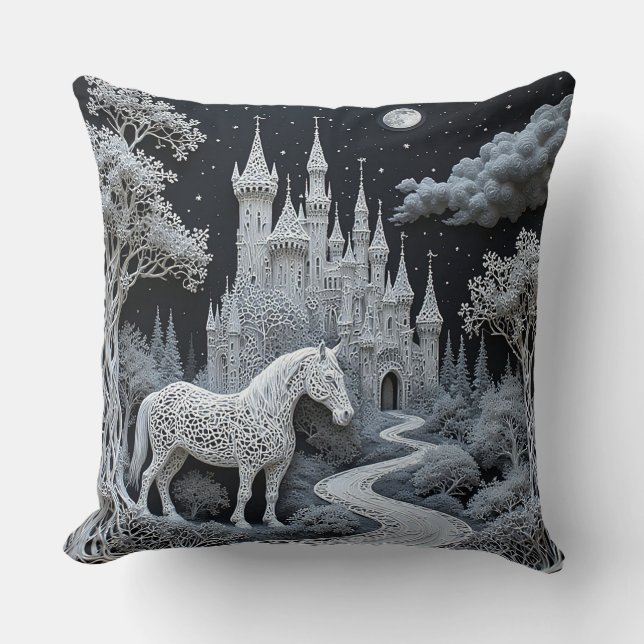 Coussin Cheval éthéré et château enchanté (Recto)