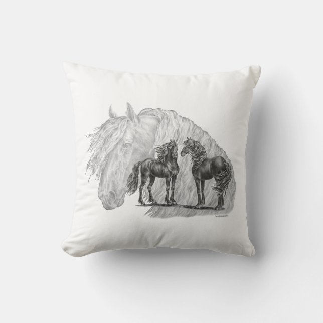 Coussin Cheval friésien Noir Manes Tails (Recto)
